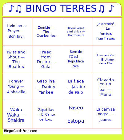 ♪♫ TERRES♫ ♪ Bingo Card