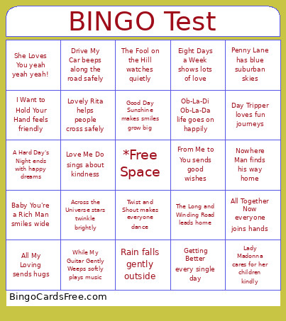 Test Bingo Card