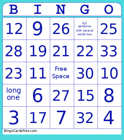 Test Bingo Card