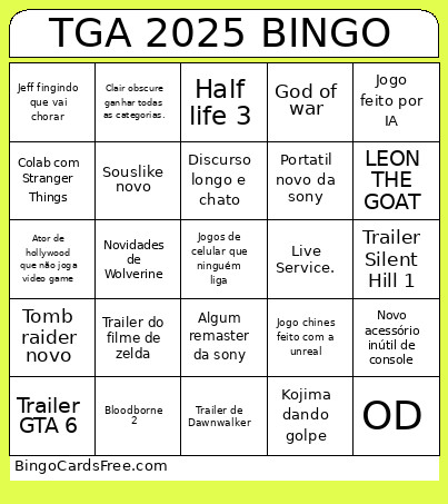 TGA 2025 Bingo Card