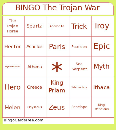 The Trojan War Bingo Card