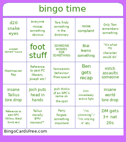 Time Bingo Card