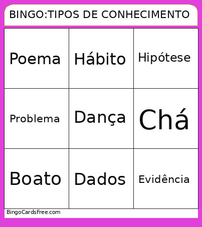 :TIPOS DE CONHECIMENTO Bingo Card