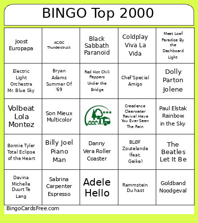 Top 2000 Bingo Card