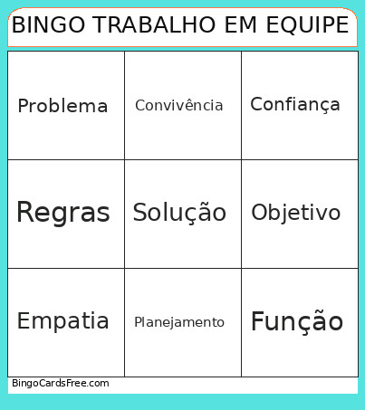 TRABALHO EM EQUIPE Bingo Card