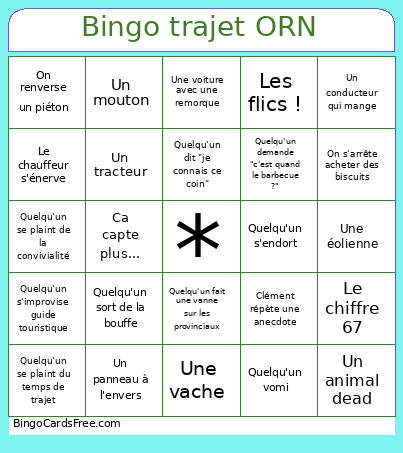 Trajet ORN Bingo Card