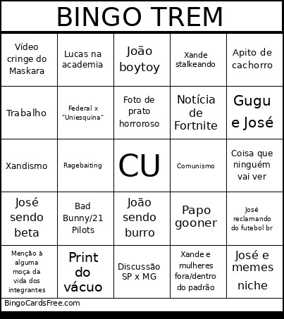Trem Bingo Card