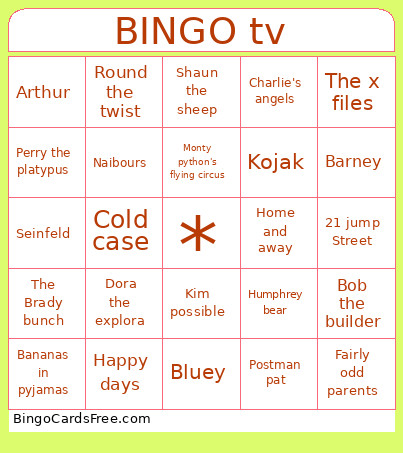 Tv Bingo Card