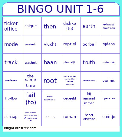 UNIT 1-6 Bingo Card