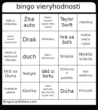Vieryhodnosti Bingo Card