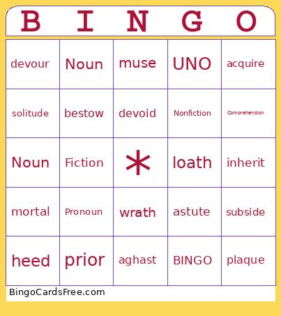 Vocabulary Bingo Card