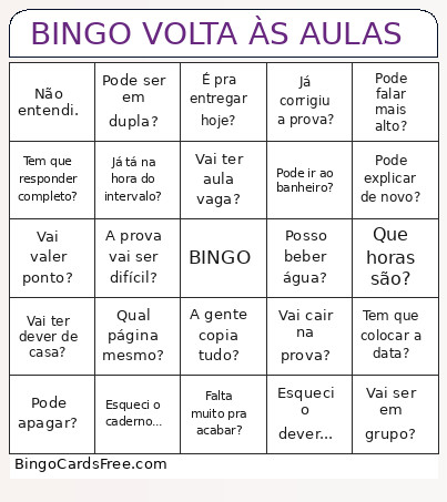 VOLTA ÀS AULAS Bingo Card