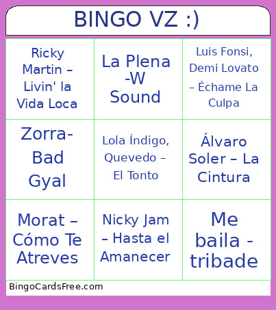 VZ :) Bingo Card