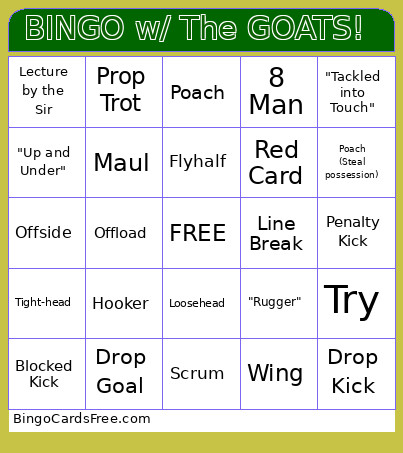 W/ The GOATS! Bingo Card