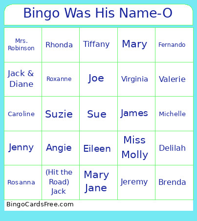 Was His Name-O Bingo Card