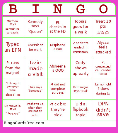 While Afsheena Is Out Bingo Card