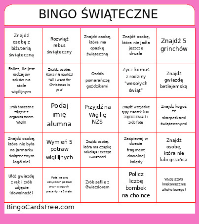 ŚWIĄTECZNE Bingo Card