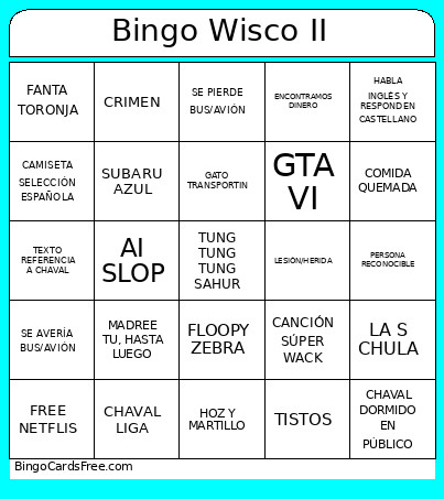Wisco II Bingo Card