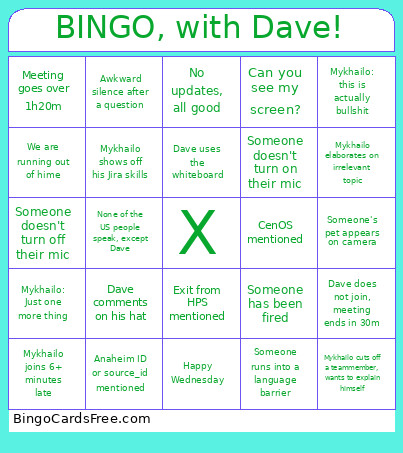 , With Dave! Bingo Card
