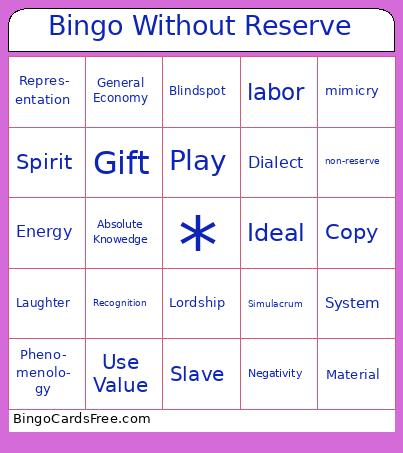 Bingo Without Reserve Cards Free Pdf Printable Game, Title: Bingo Without Reserve