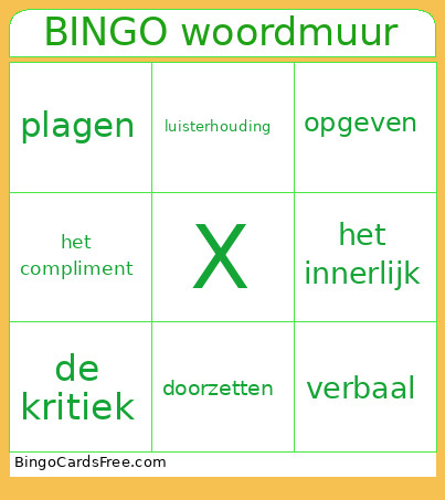 Woordmuur Bingo Card