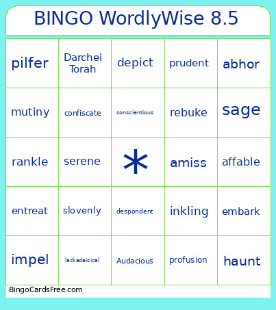 WordlyWise 8.5 Bingo Card