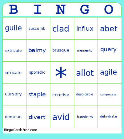 WordlyWise 8.9 Bingo Card