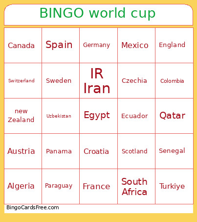 World Cup Bingo Card
