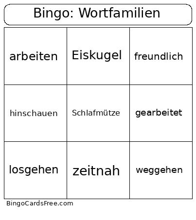 : Wortfamilien Bingo Card