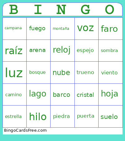 12321 Bingo Card
