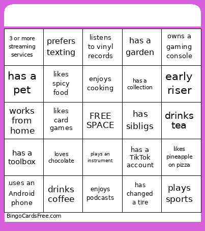 2 Bingo Card