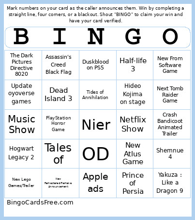 5 Bingo Card