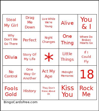 Direction Bingo Card