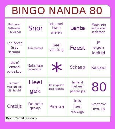 Kaart Nanda Bingo Card