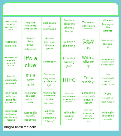 T Bingo Card