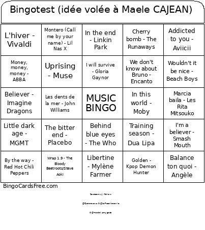 Test (idée Volée à Maele CAJEAN) Bingo Card