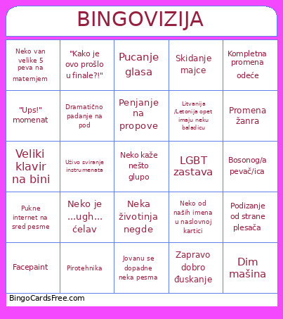 VIZIJA Bingo Card