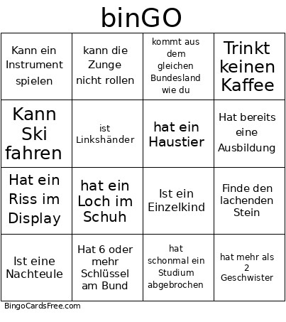 W Bingo Card