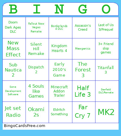 Bink GOTY 2025 Bingo Card
