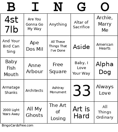 Binko Bingo Card