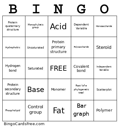 Bio 1 Bingo Card