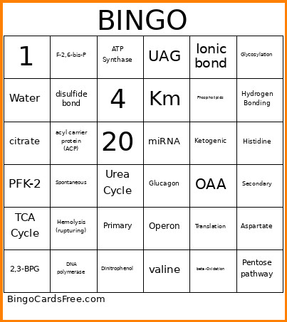Biochem Bingo Card