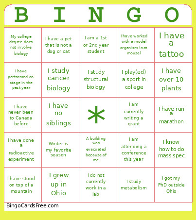Biochemistry Retreat Bingo Card