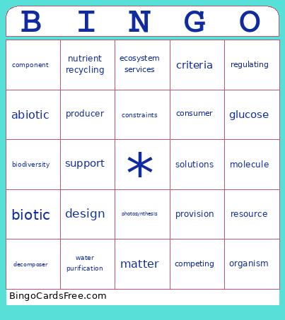 Biodiversity And Ecosystem Services Bingo Card