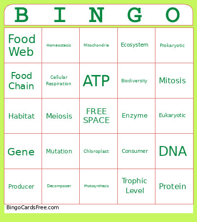 Biology EOC Bingo Card