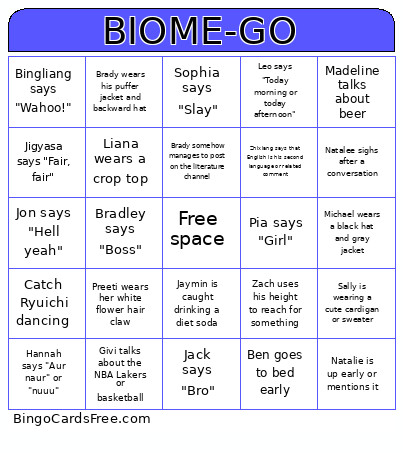 Biome-Go Bingo Card
