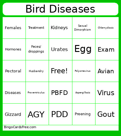 Bird Diseases Bingo Card