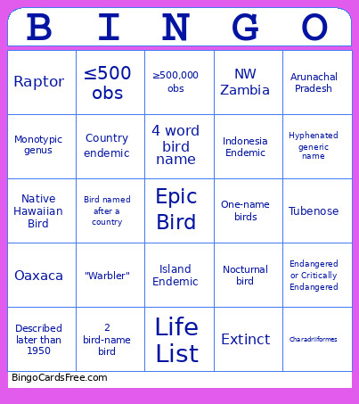 Bird Game 6 Bingo Card