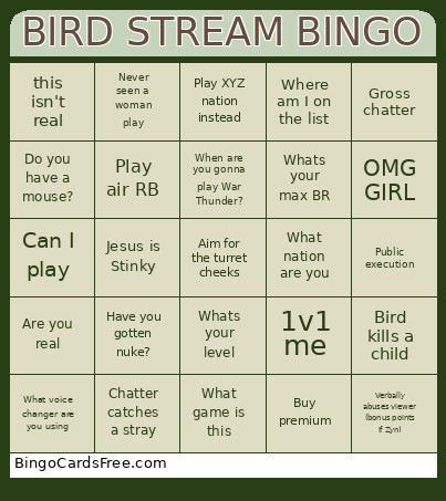 BIRD STREAM Bingo Card