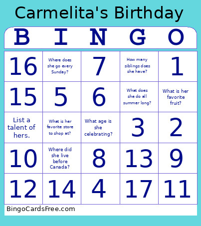 Birthday Bingo Card